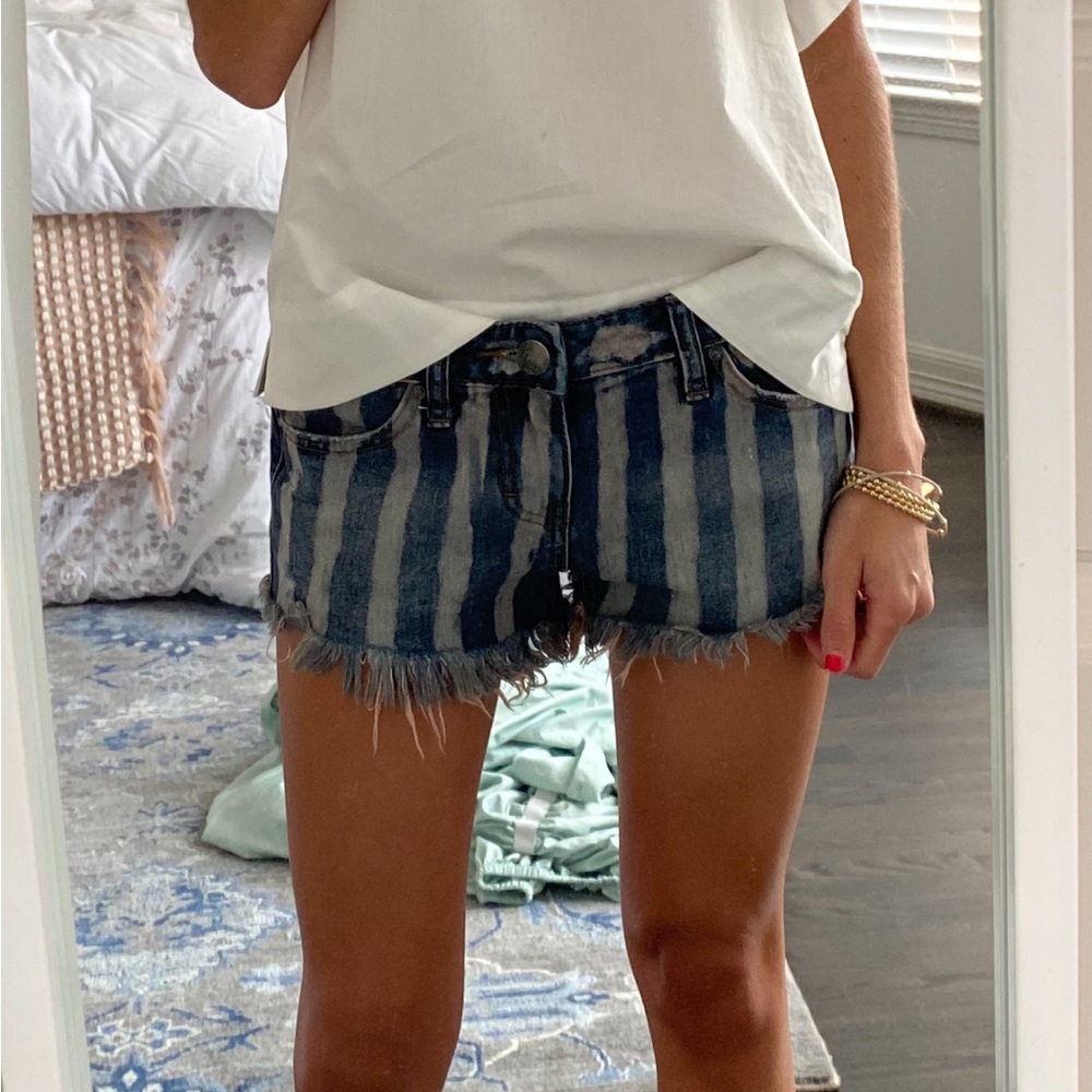 Free People Indigo Striped Jean Shorts